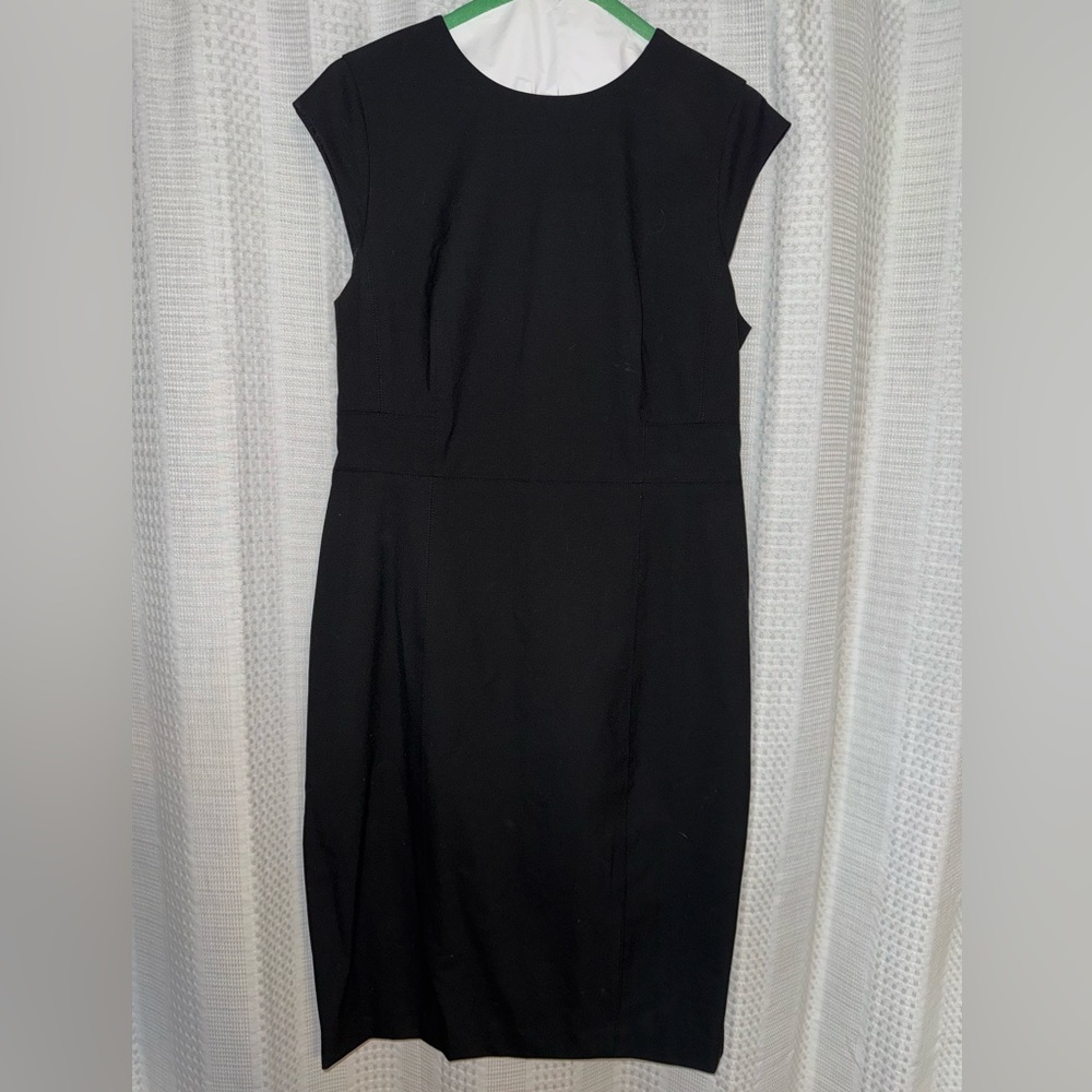 Ann Taylor Factory Black Cap-Sleeve Midi Sheath Dress